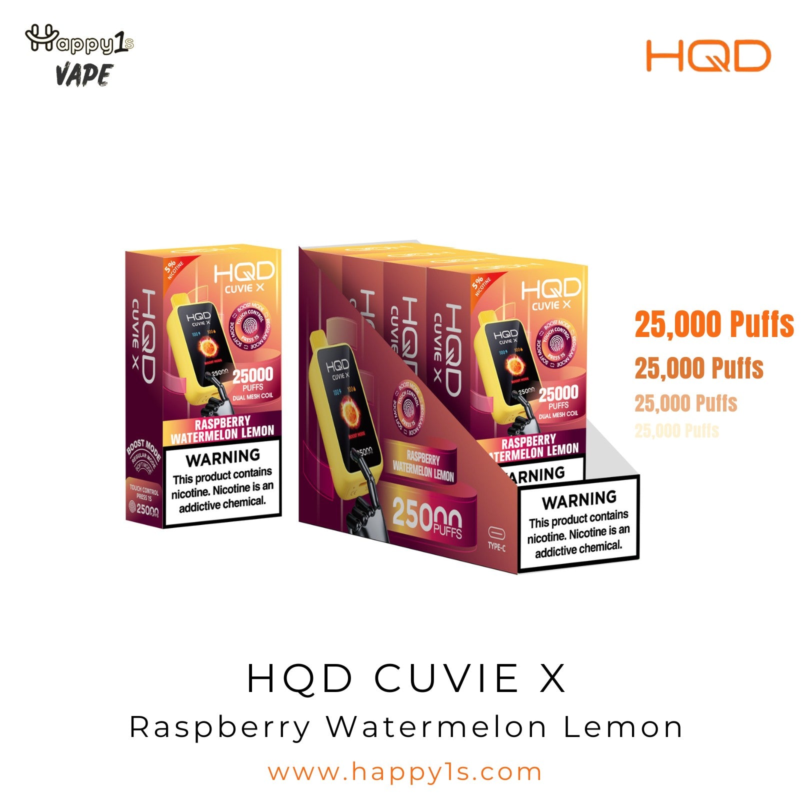 HQD Cuvie X 25000 - Raspberry Watermelon Lemon