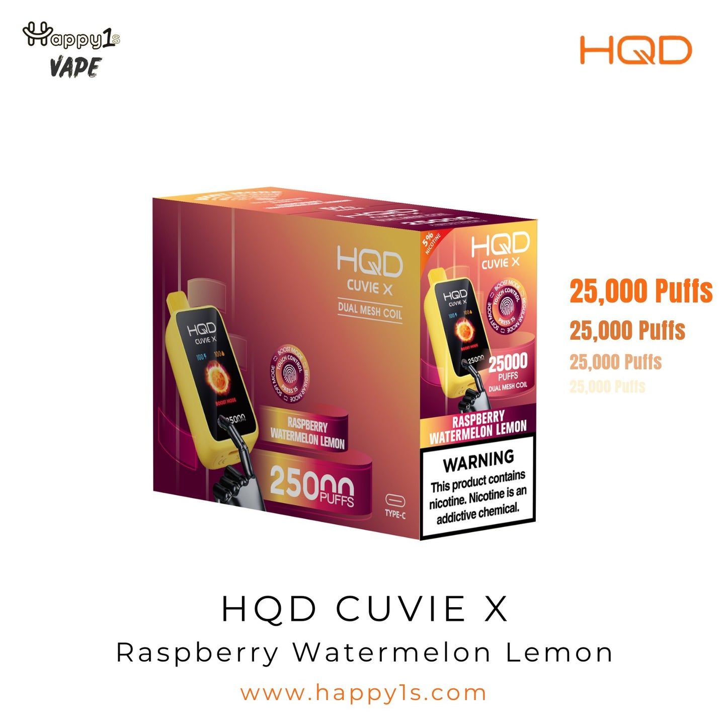 HQD Cuvie X 25000 - Raspberry Watermelon Lemon